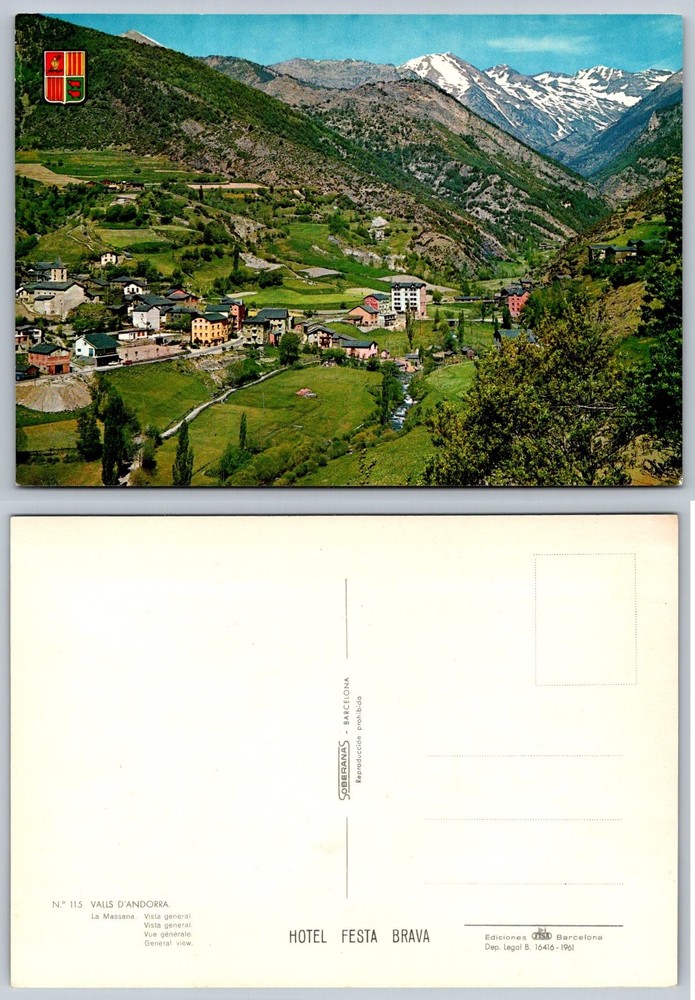 Vintage 1961 Postcard: La Massana, Andorra Valley Mountain Village View