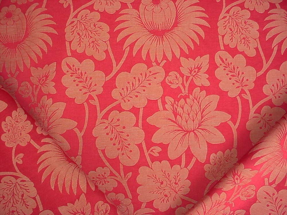 15-3/8Y GP & J Baker J0515 Hanbury Weave Red Floral Damask Upholstery Fabric