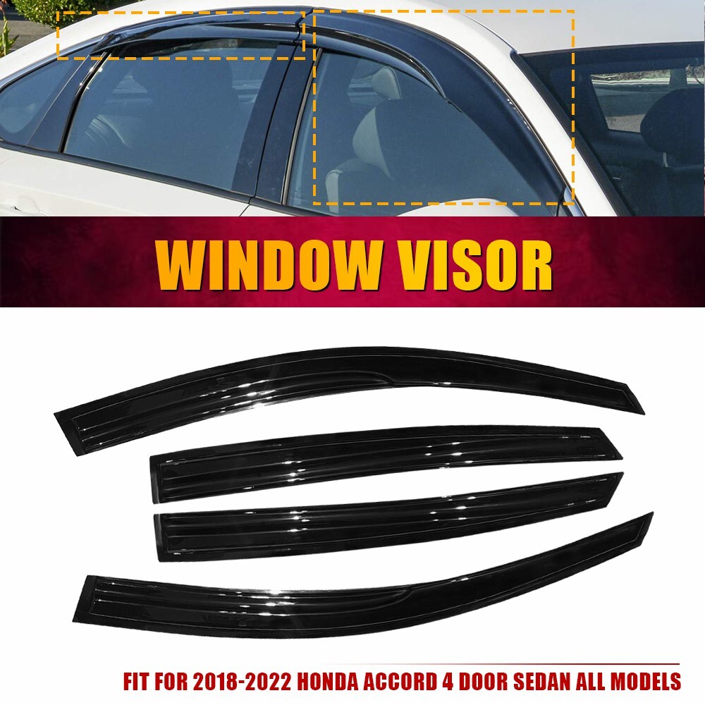 Fit 18-2022 Honda Accord Sedan Black Window Rain Guards 4PCS