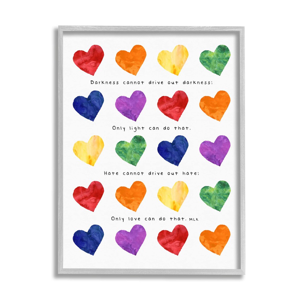 Only Love Can MLK Quote Children's Diversity Hearts Grey Framed Wall Art, 16 ...