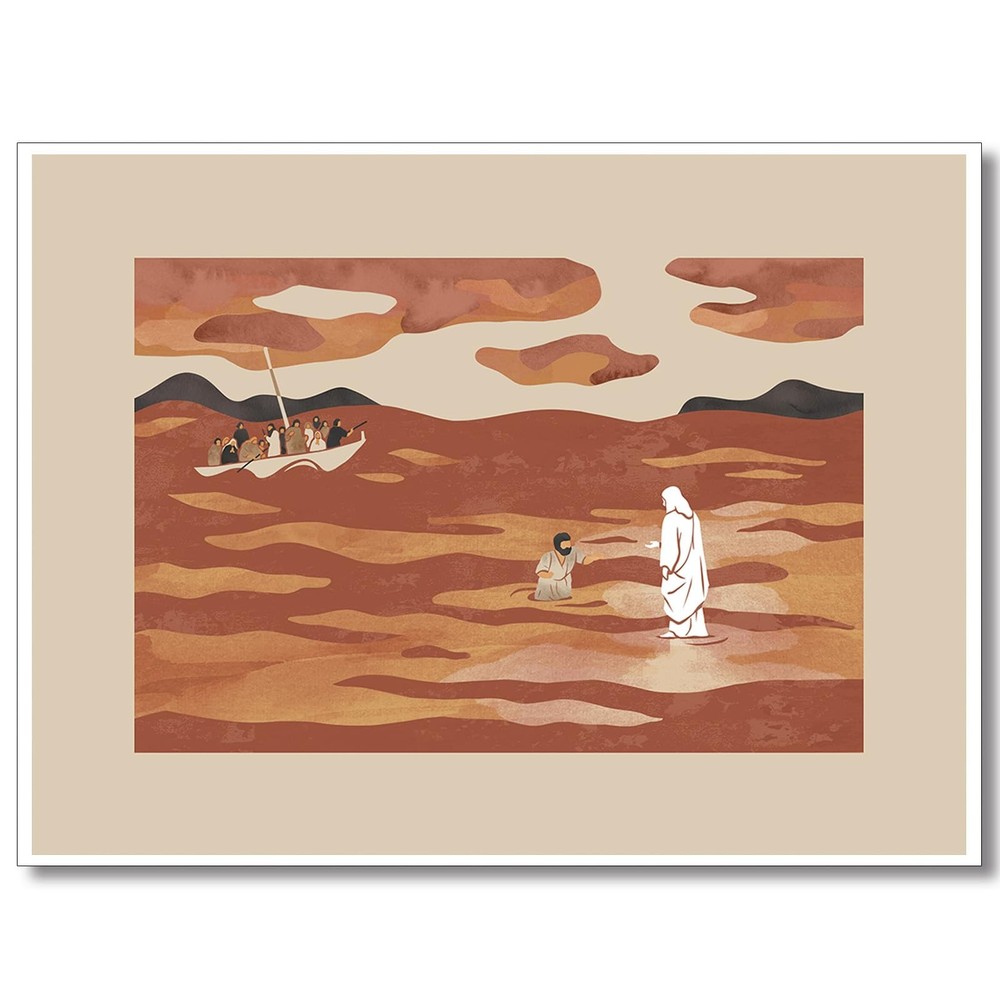 Abstract Jesus Canvas Art - Jesus and Peter Walking on Water Minimalist Wall Decor-image