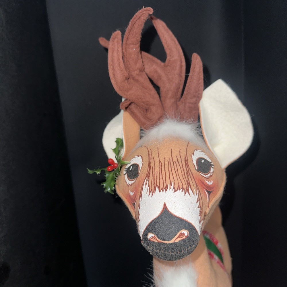 Vintage Anna lee Christmas Reindeer With Saddle & holly 24” total IGC BA3