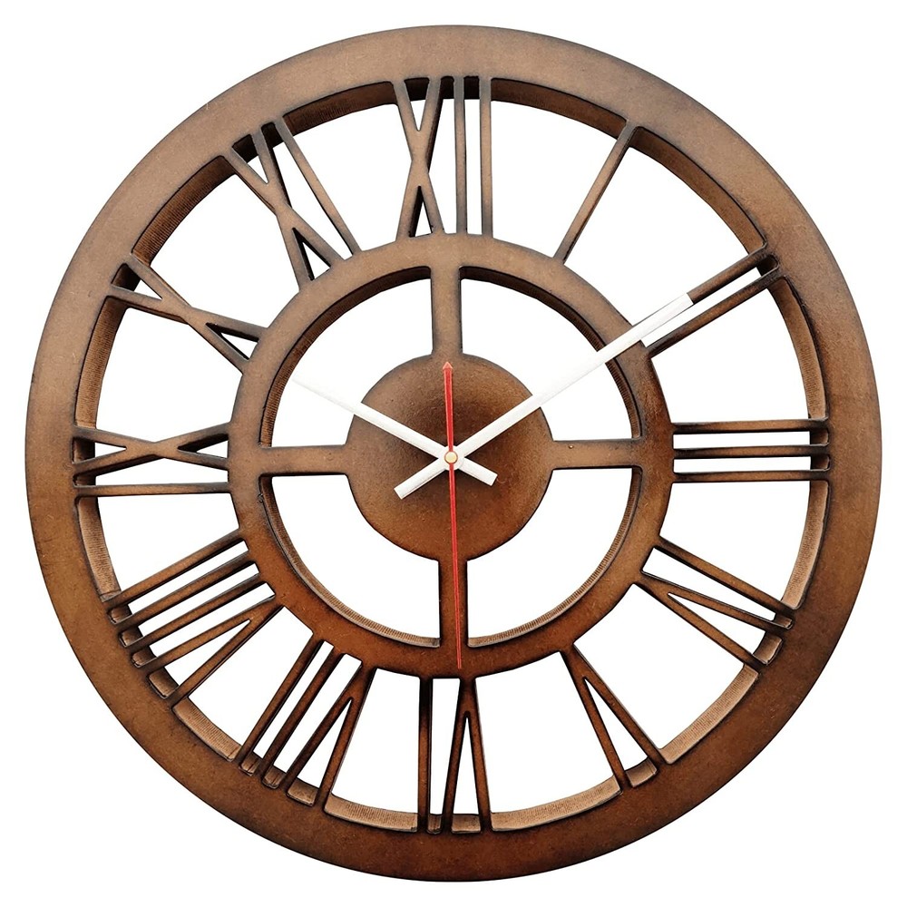 Abstract Antique Roman Numerals Engineered Wood Quartz Wall Clock-image