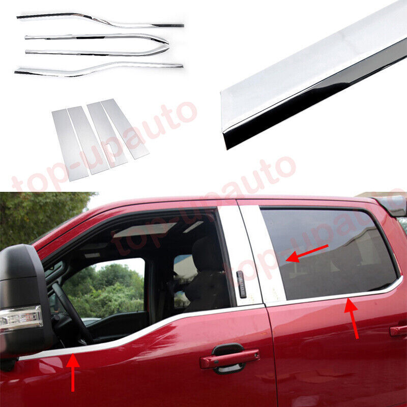 For Ford F-150 F150 4D 2021-2022 Chrome Windows Strip Sill Molding Cover Trim 8P