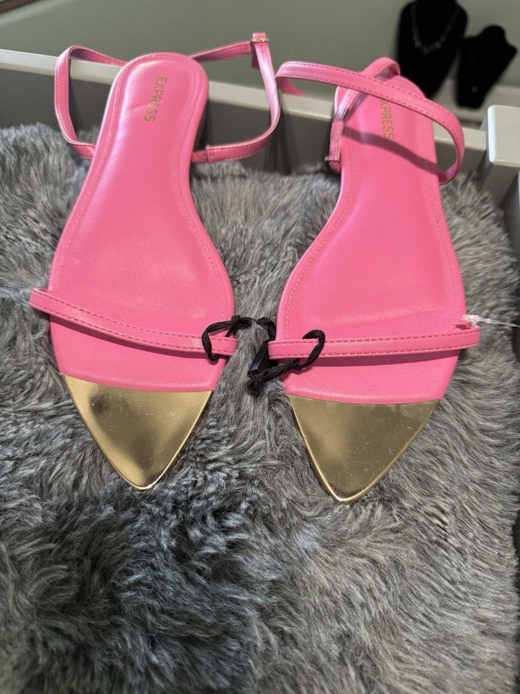 Strappy Pink Sandals with Glamorous Gold Toe Accent  