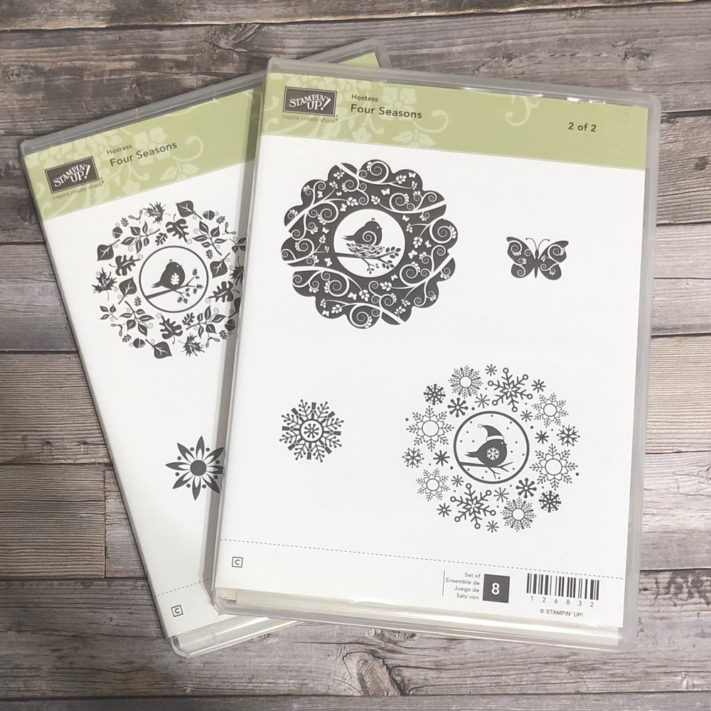 Stampin Up FOUR SEASONS Stamp Set Birds Wreaths Christmas Snowflake Fall Leaves