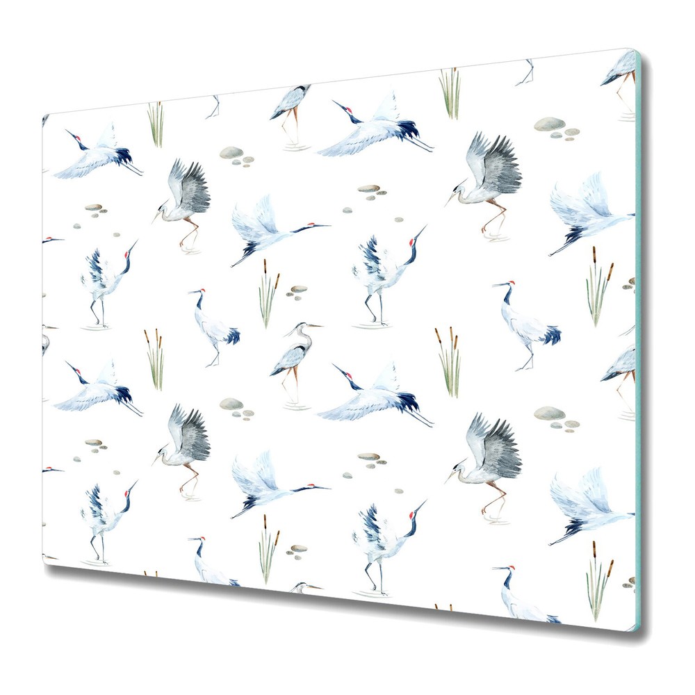 Glass Worktop Kitchen Chopping Cutting Board Crane Tropical Birds 60x52