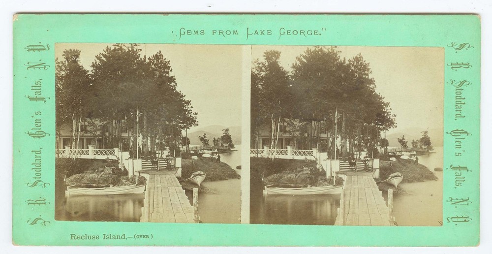 G2514~ NEW YORK – Recluse Island Lake George 1860s Stereoview – Stoddard
