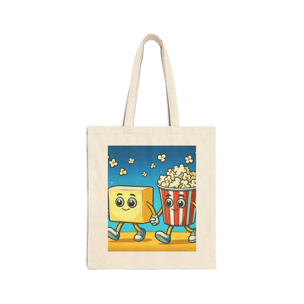 Cotton Canvas Tote Bag with Popcorn and Butter Design for Everyday Use