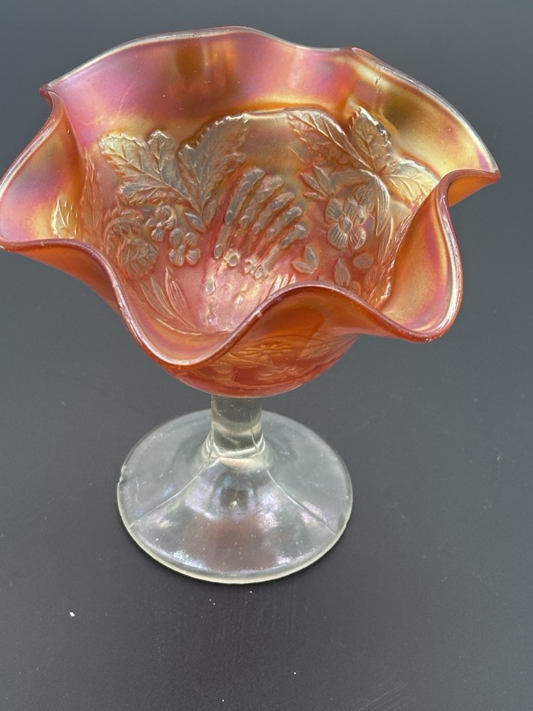 Fenton Carnival Holly Marigold Compote Candy Dish