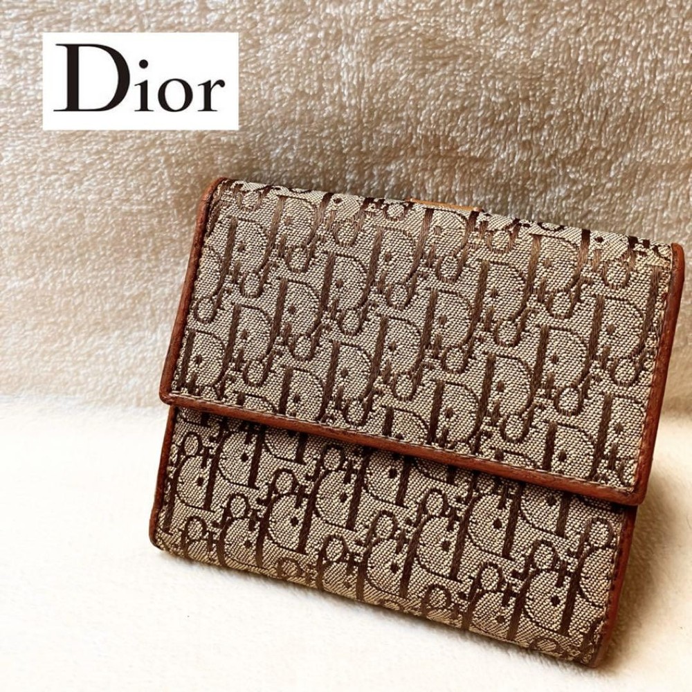 Dior Monogram Trifold Wallet in Trotter Pattern Luxury Leather