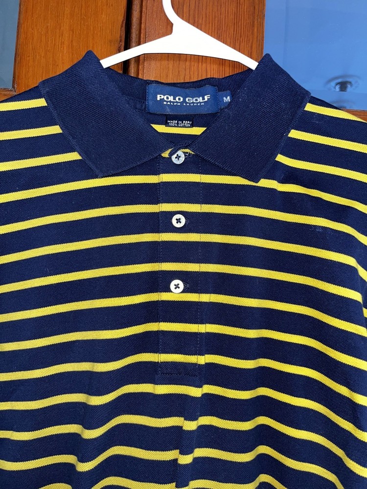 Ralph Lauren Polo Golf Shirt Mens Size Medium Navy/Yellow Striped