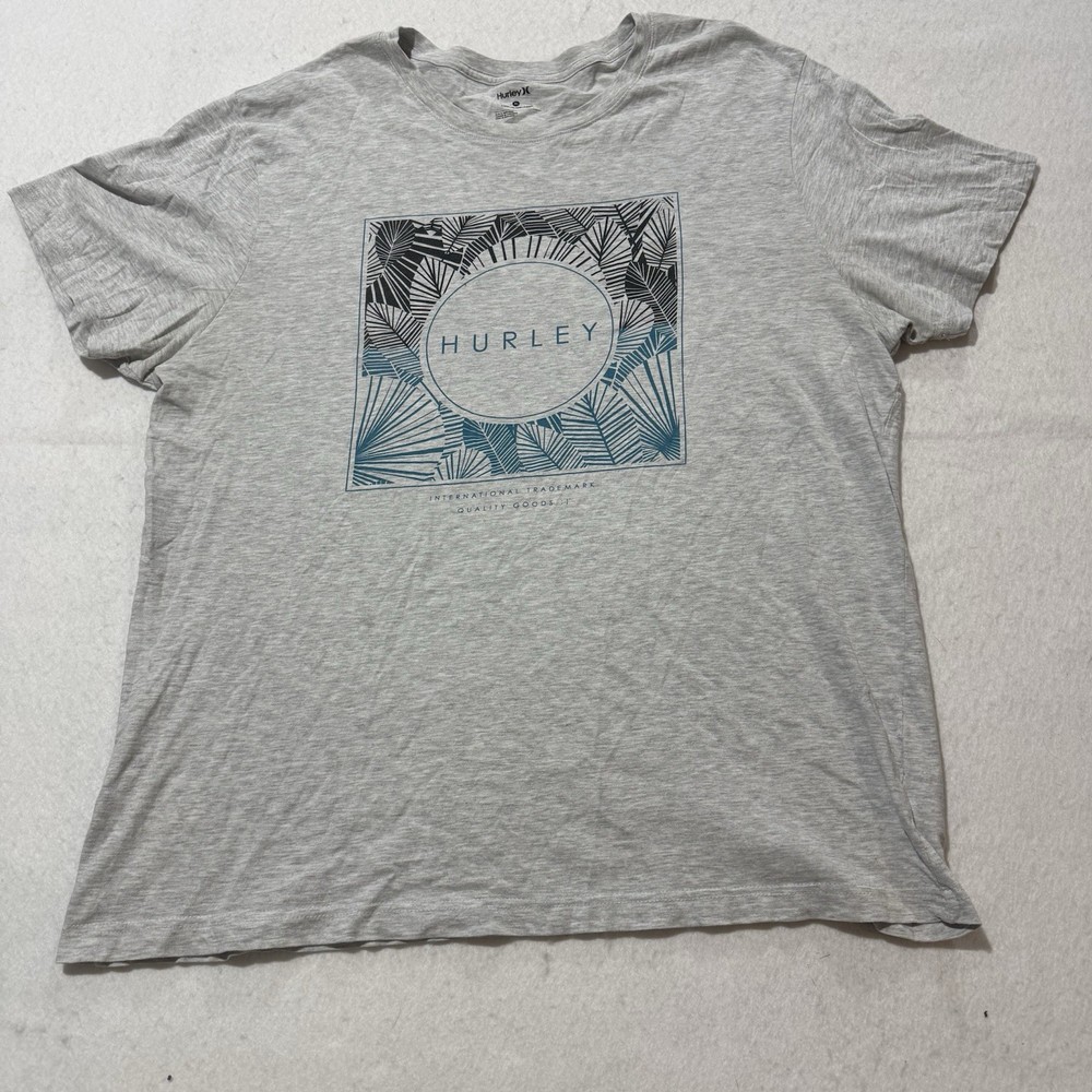 New Hurley Men's Gray Graphic Print Crew Neck Short Sleeve T-Shirt Size XL