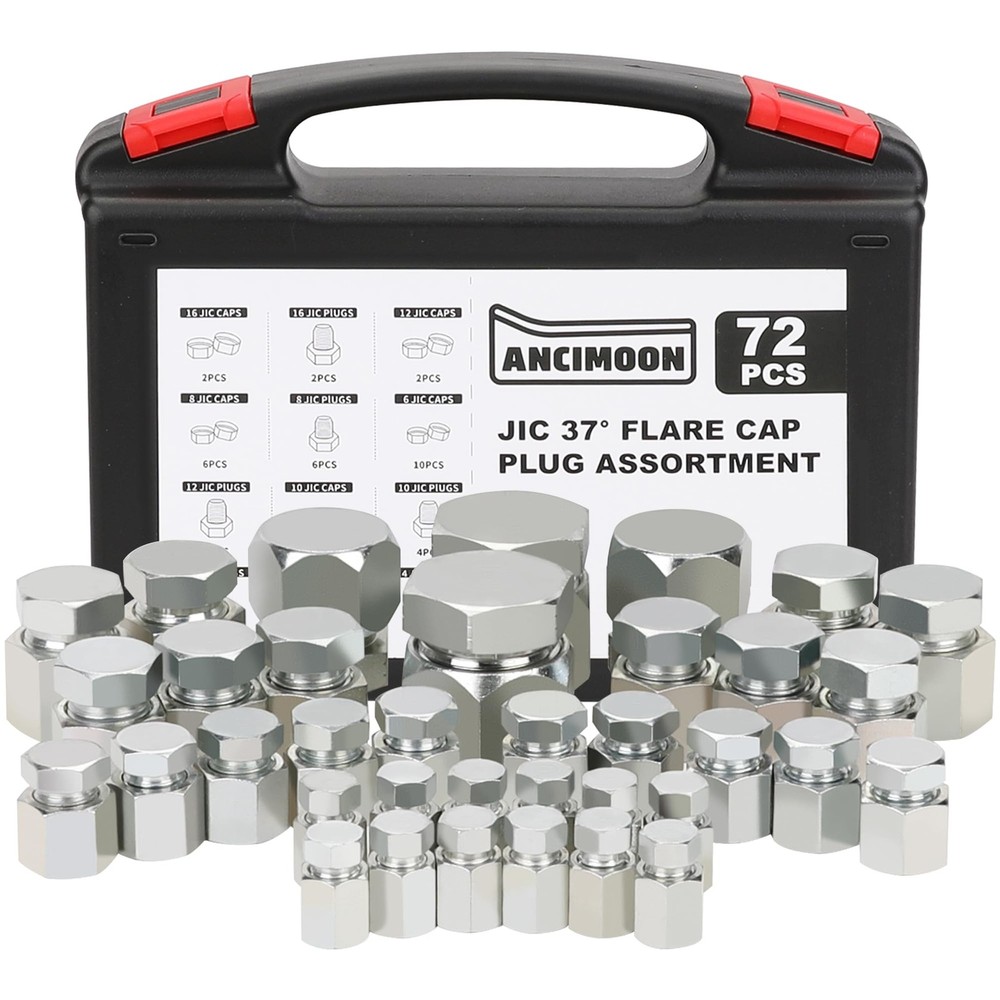 ANCIMOON 72PCS JIC Cap and Plug Set, 37 Degree Flare Threads Hydraulic Hose F...