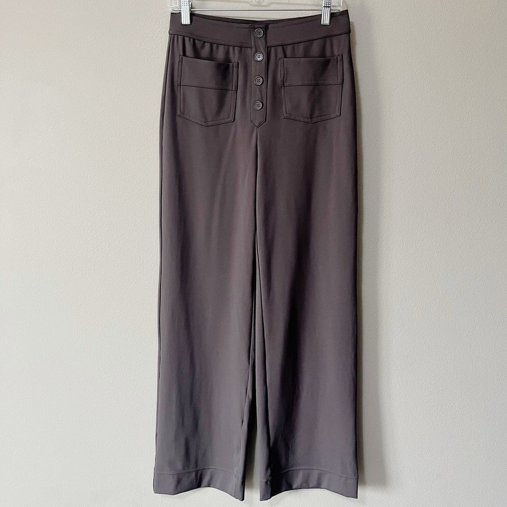 Halara Womens High Waisted Straight Leg Button Front Pants Grey Medium