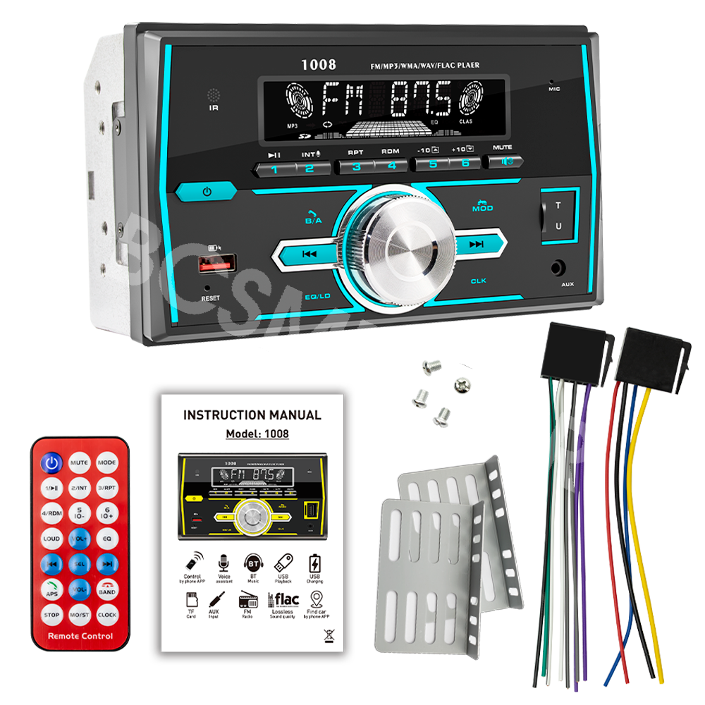 Car MP3 Player Radio Bluetooth Stereo Head Unit Voice Assistant Remote Control