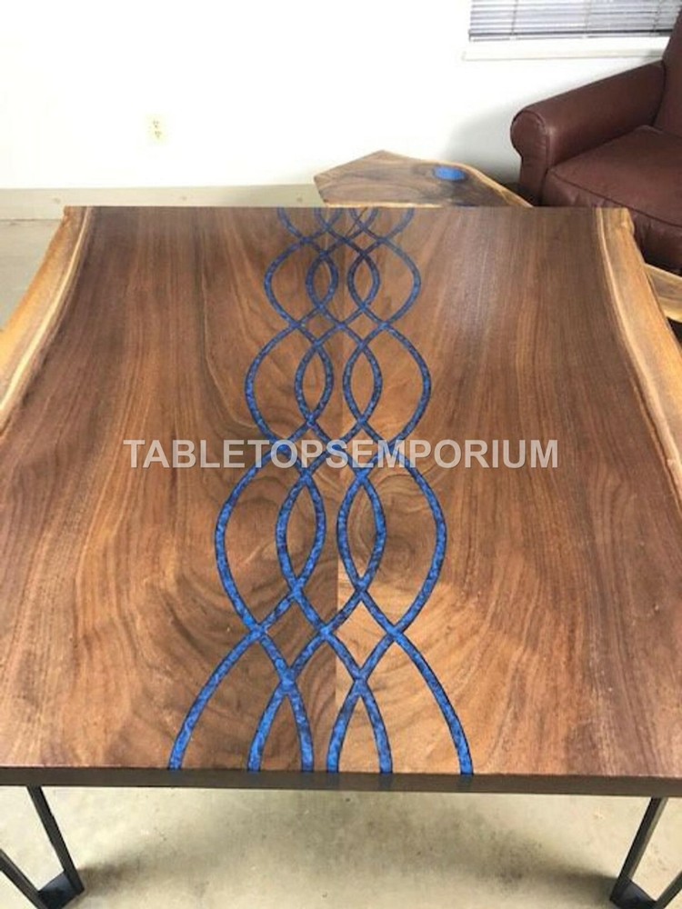 Luxury Custom Order Acacia Wooden Top River Epoxy Dining Table Resin Epoxy Decor