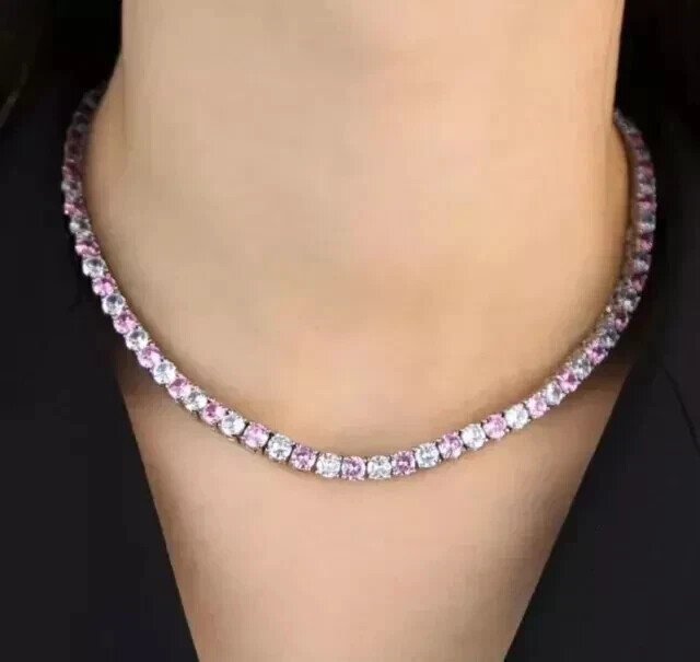4mm Lab Created Sapphire & Diamobd Choker Tennis Necklace White Gold Plated-18