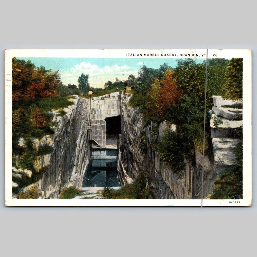 Postcard Italian Marble Quarry Brandon VT 1937