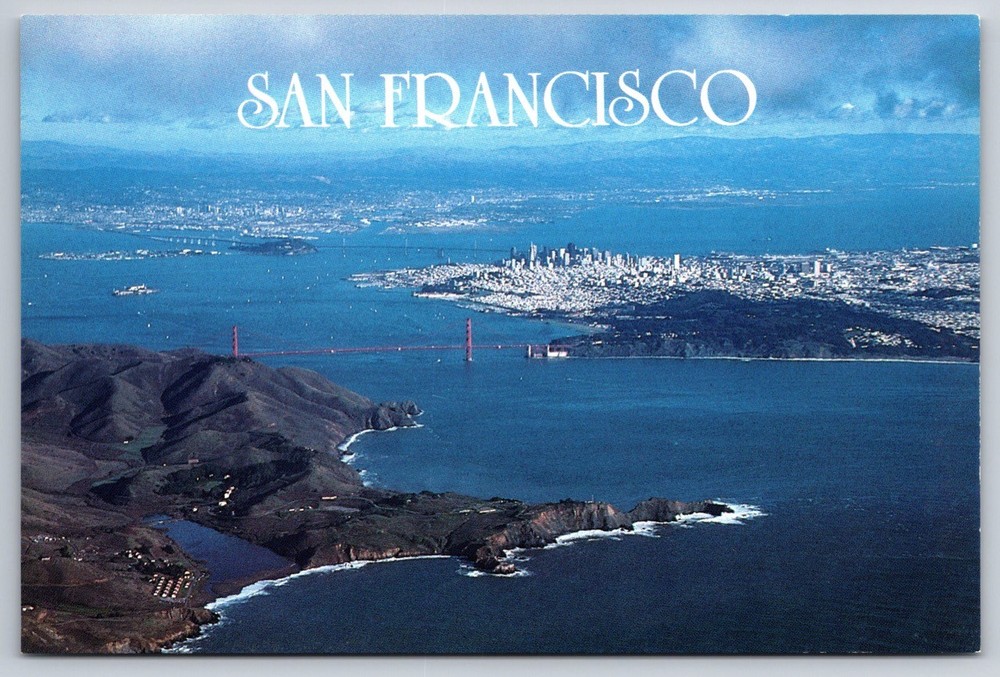 San Francisco CA Postcard Aerial View of the Bay and Bridges USA Unposted
