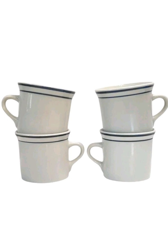 Scandia Blue Stripes Retro Brick Oven Stoneware Mugs 4-Piece Set