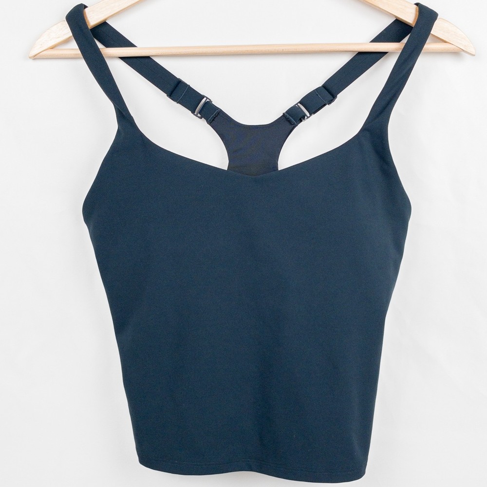 Vuori Navy Racerback Athletic Tank Top Women's Adjustable Strap Shelf Bra Gym