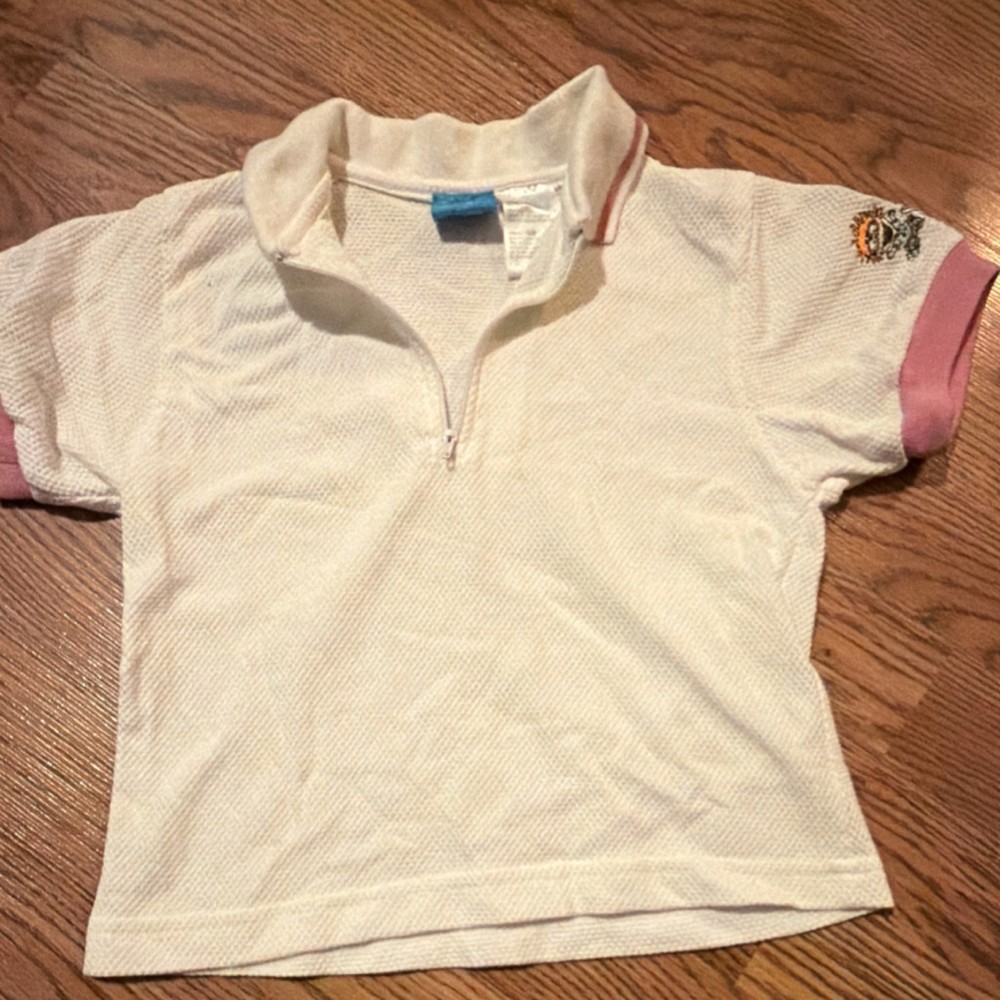 Nickelodeon Rugrats Girls 1/4 Zip Polo Shirt White/Pink Size 5/6 VTG
