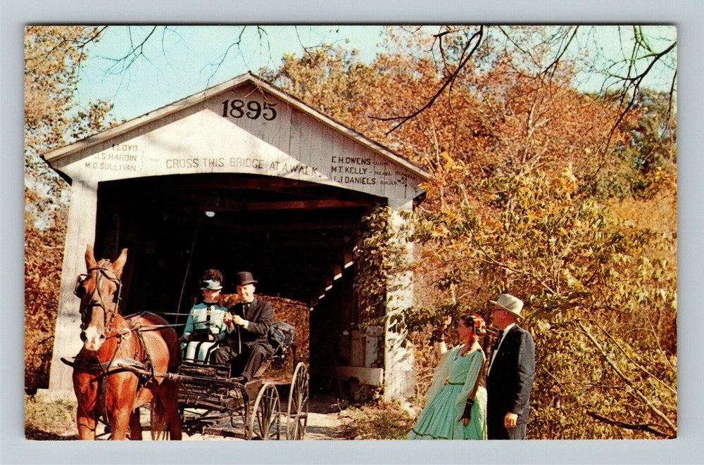 Parke County IN Indiana, Billie Creek Covered Bridge Vintage Souvenir Postcard