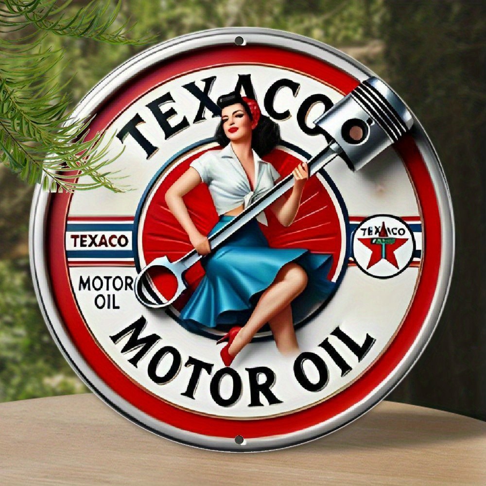 Vintage Tin Metal Signs Texaco Motor Oil Pin-Up Aluminum Round Poster Classic Re