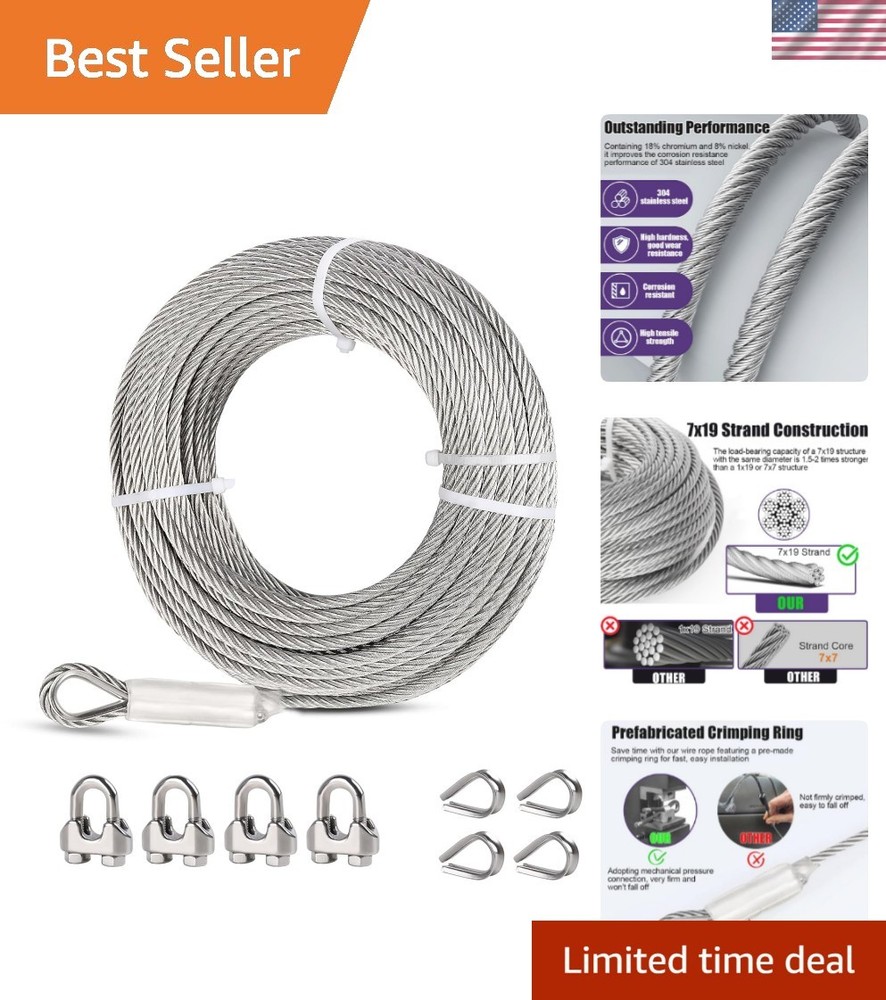 Flexible 25ft Stainless Steel Cable - 6400lbs Strength for Outdoor Projects