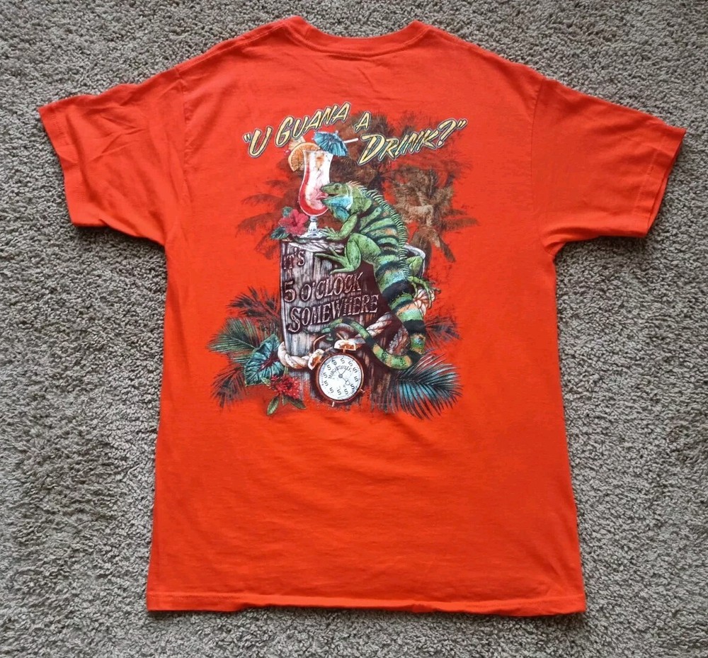 Margaritaville T-Shirt Men's Size Medium Graphic Print Orange Short Sleeve
