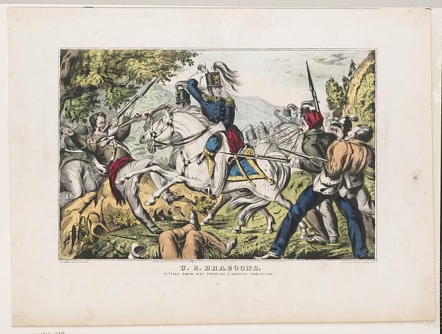 Photo:U.S. Dragoons Cutting Through Mexican Ambuscade 1846 Currier
