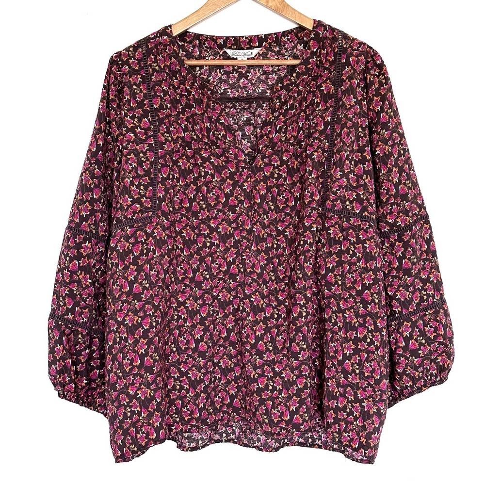 The Pioneer Woman Plus Shirt Women’s 2X Brown Floral Boho 3/4 Sleeve Lightweight