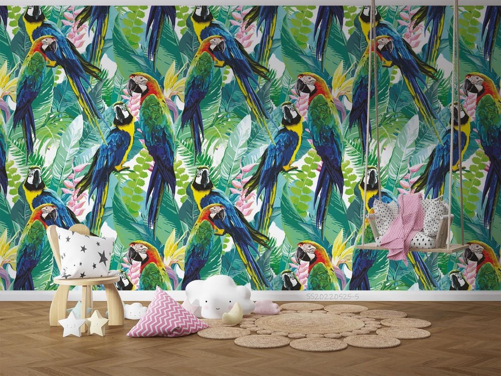 3D Parrots Plants Leaves Pattern Wall Murals Wallpaper Murals Wall Sticker