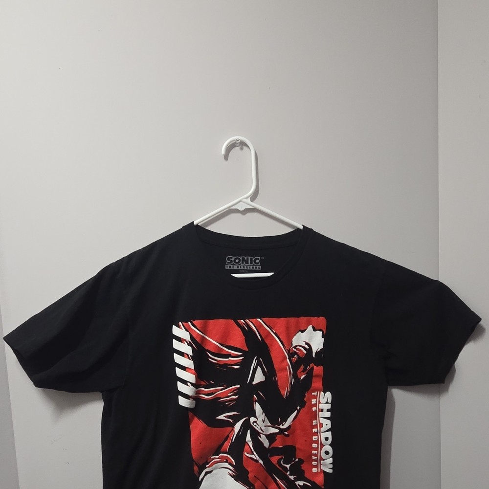 Sonic The Hedgehog Shadow Graphic Print Men's Black Cotton T-Shirt Size L