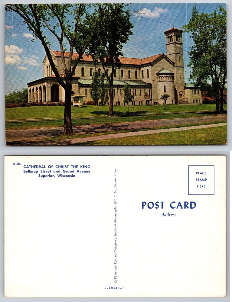 Superior WI Cathedral of Christ the King Postcard Photochrome Gallagher's Studio