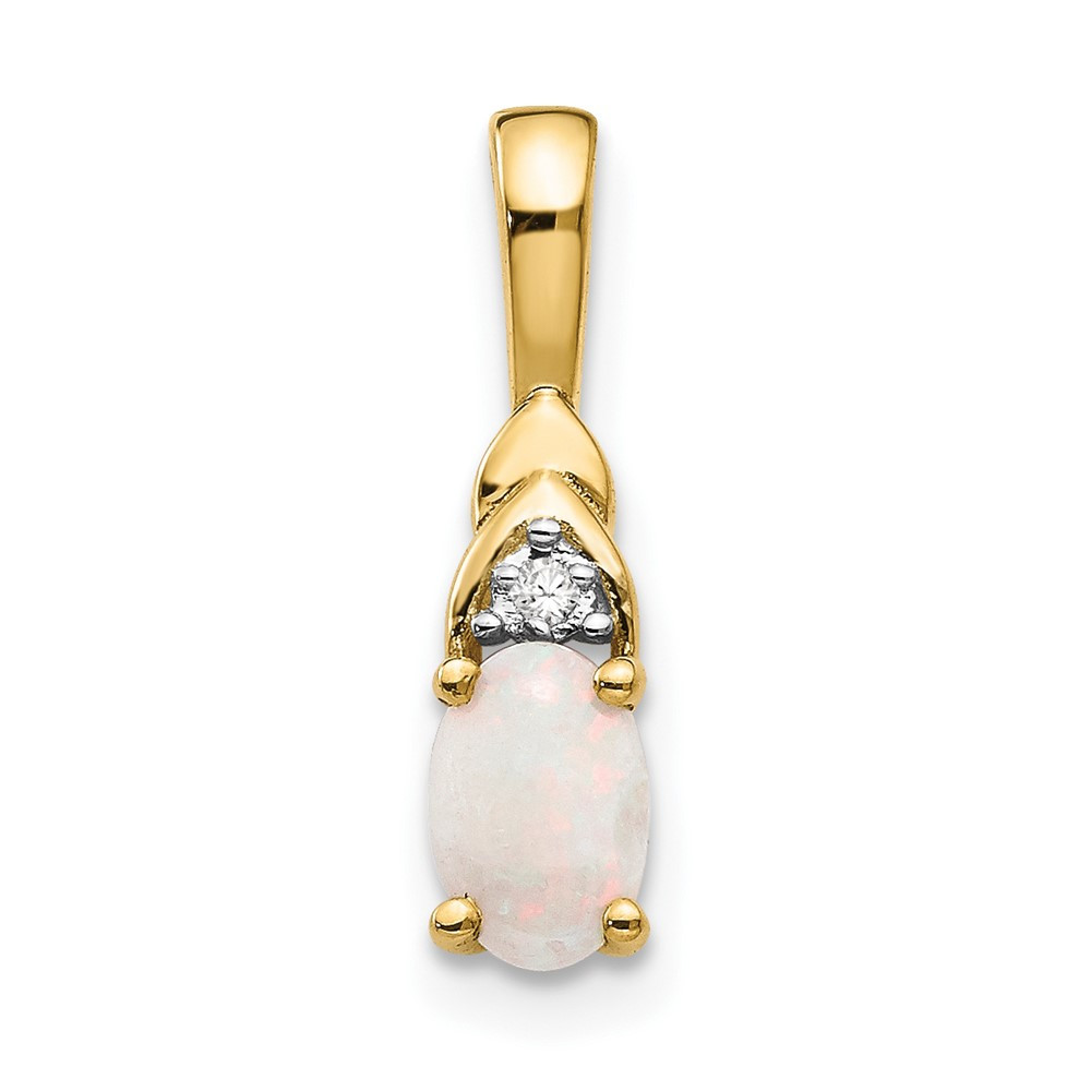 14k Yellow Gold Opal and Diamond Pendant 0.57gm L-0.63 Inch W-0.16 Inch