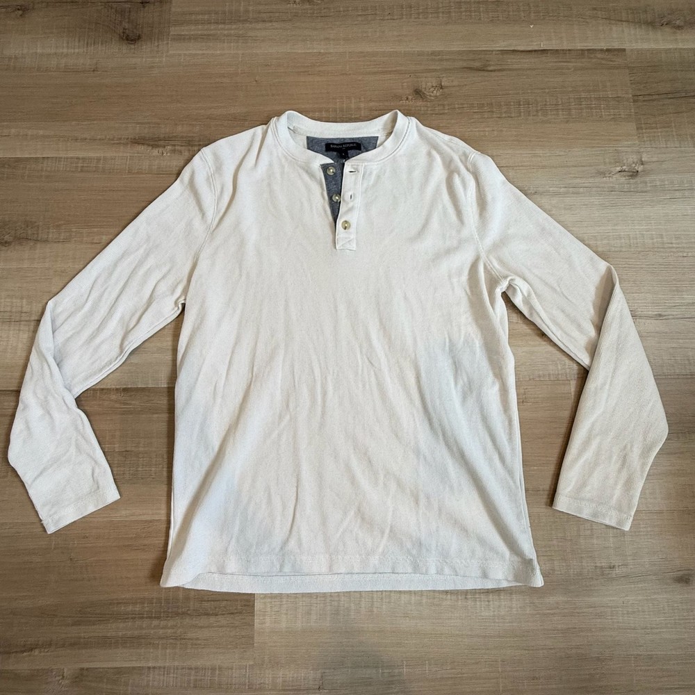 Vintage Banana Republic Waffle Knit Cream Henley Shirt Size L