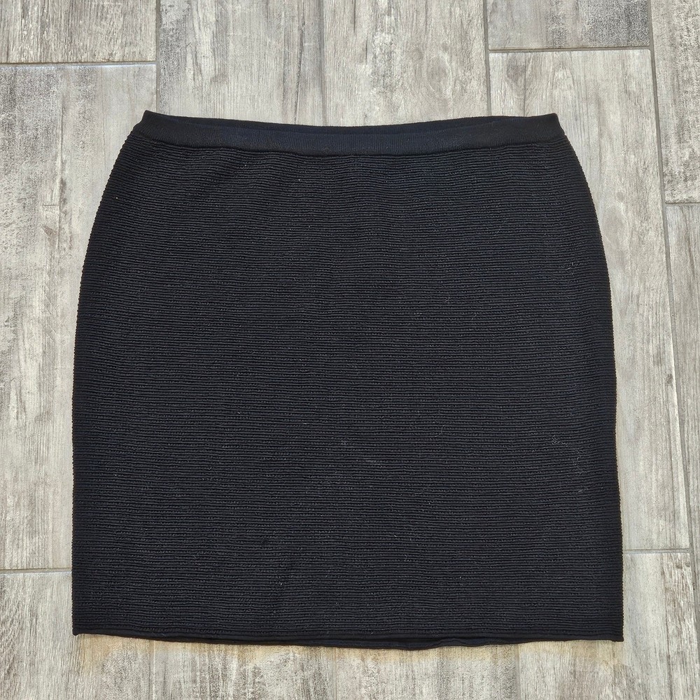 Eileen Fisher Skirt Wool Blend Ribbed Knit Pencil Size L Minimalist Quiet Luxury