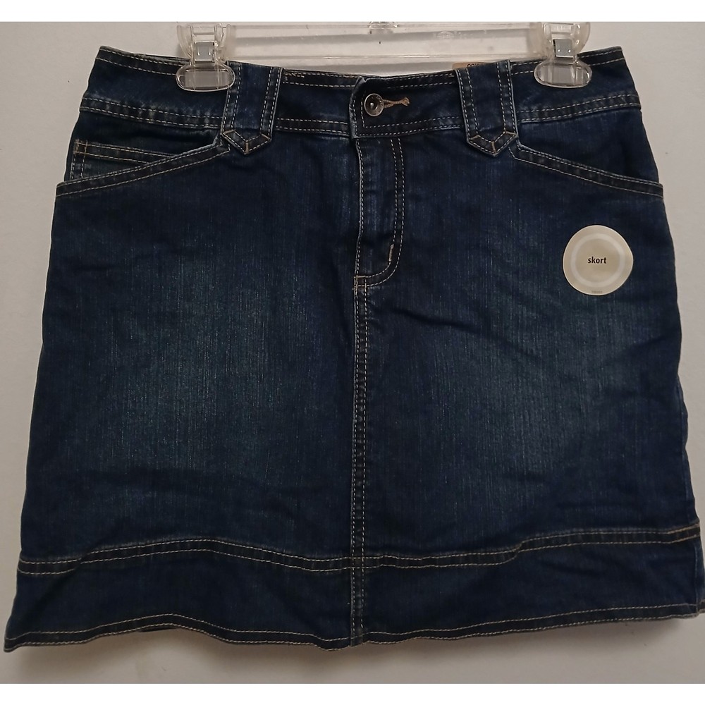 NEW St. John's Bay Stretch Dark Wash Denim Skort 6 Blue Jean Scooter Skirt