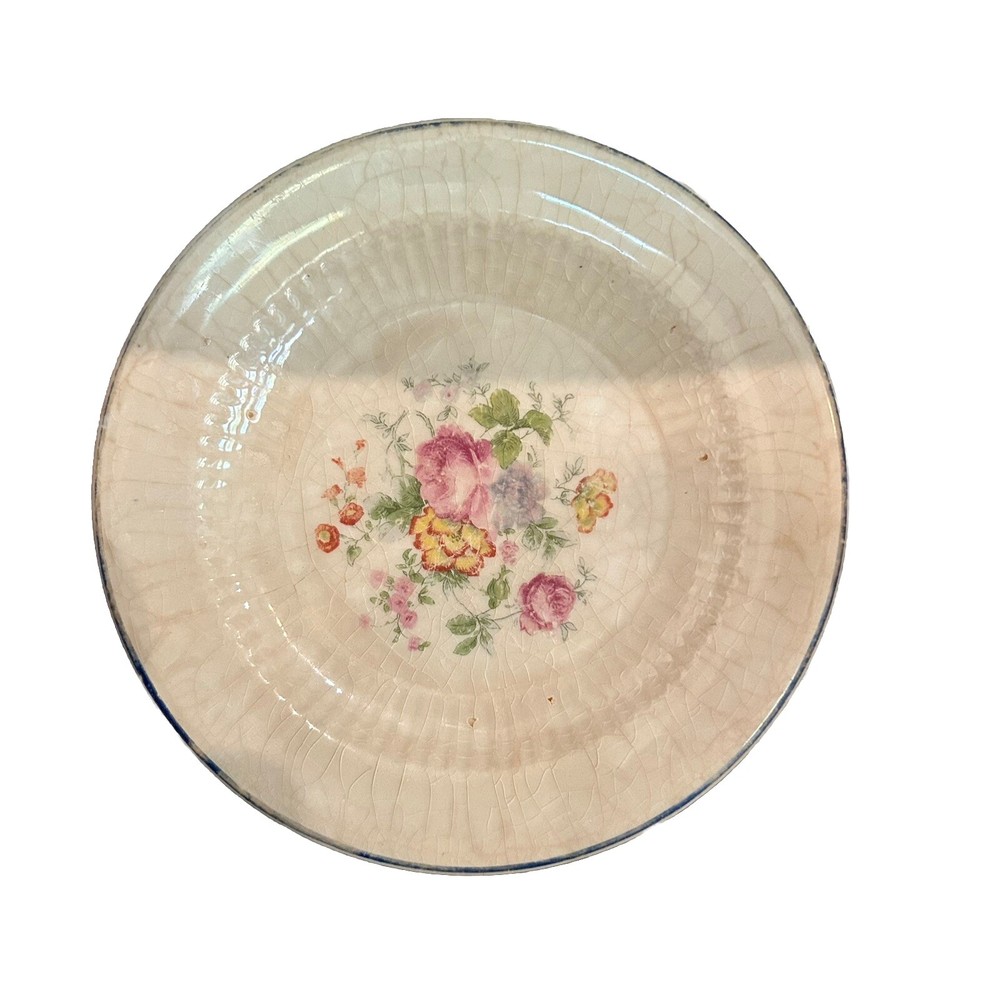 Antique Floral Crackle Glaze 7-Inch Ivory Vintage Salad Dessert Plate
