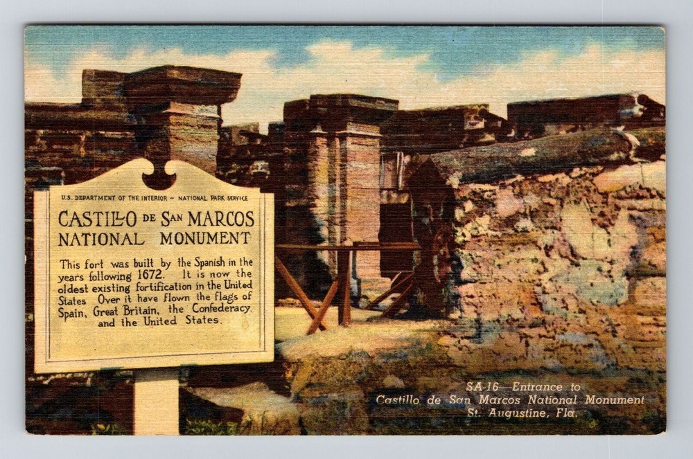St Augustine FL-Florida, Castillo de San Marcos Natl Monument Vintage Postcard