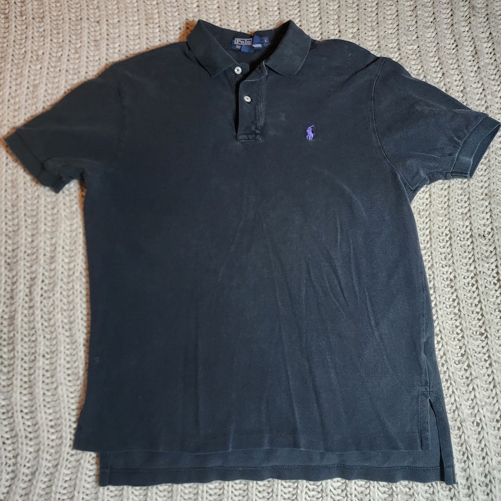 Vintage Polo Ralph Lauren Polo Shirt Mens Size Large Black W Purple Pony