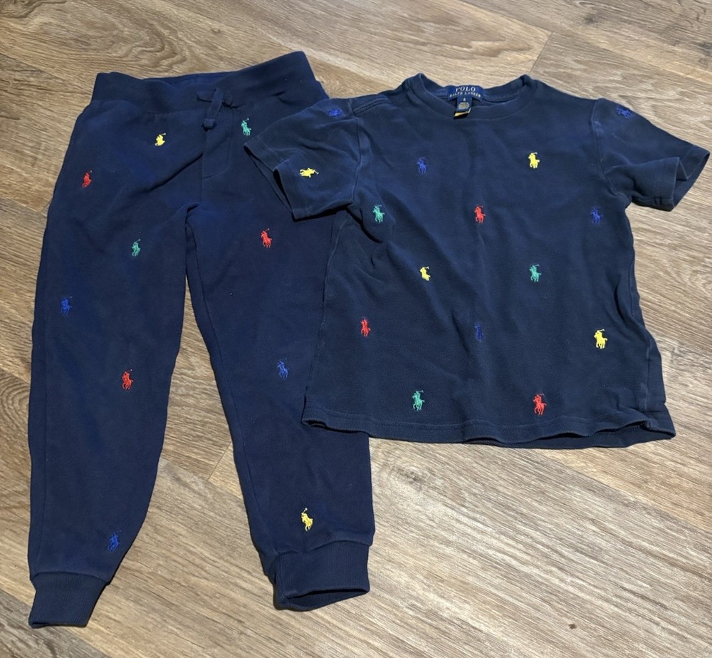 Polo Ralph Lauren Kids Navy Blue All Over Pony T-Shirt Joggers Set Size 6