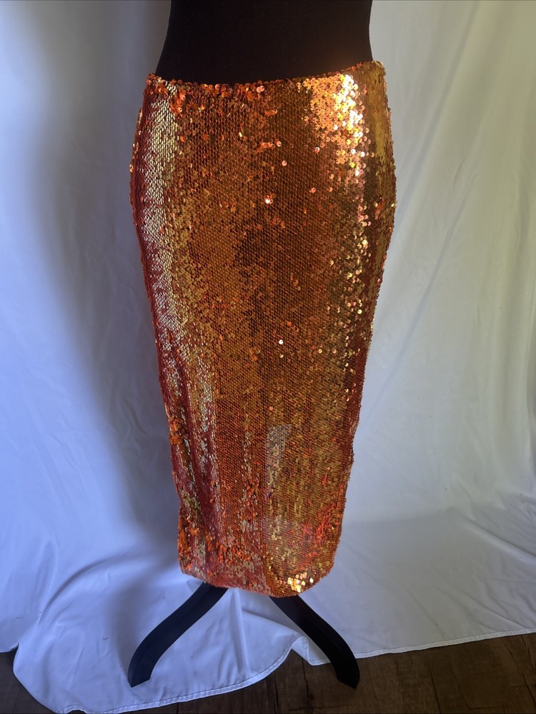 Zara Womens Orange A Line Sequin Skirt Size Small NWT