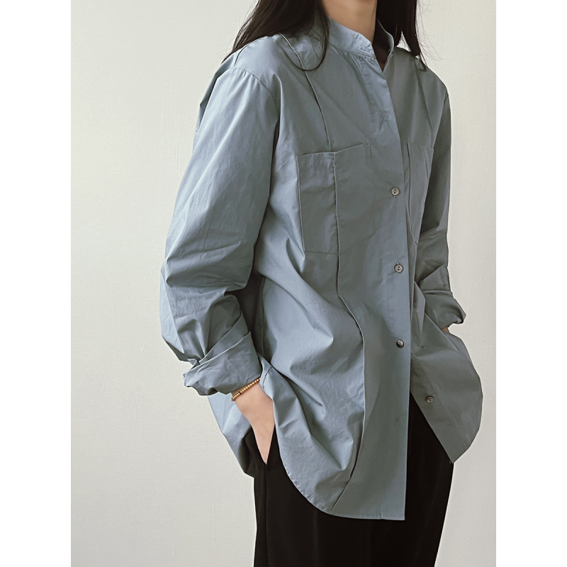 Women's Fashion Trend Standing Collar Shirt Long-sleeved Casual Shirt Blouse Top