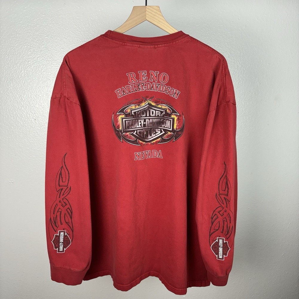 Vintage Harley Davidson Tribal Flames Chrome Y2K Long Sleeve T Shirt Size 3XL