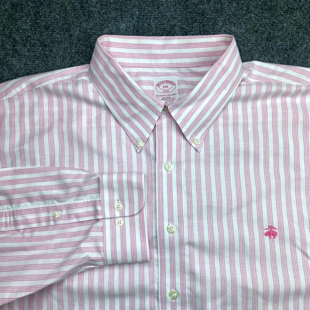 Brooks Brothers 346 Mens XXL Pink White Striped Supima Cotton Non-Iron Shirt