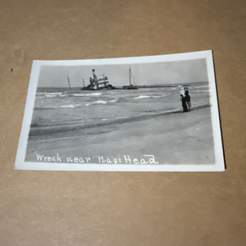 RPPC Ship Wreck Near Nags Head NC People Beach Postcard