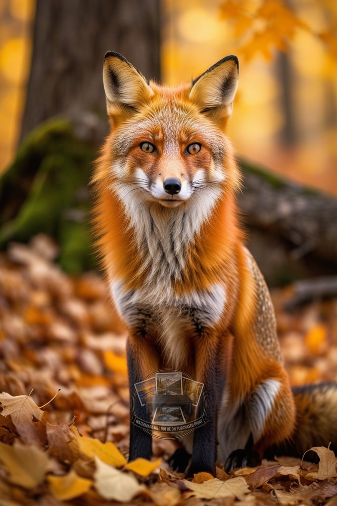 Red Fox Rust Fur Autumn Leaves Golden Forest Warm Wildlife 4x6 Fantasy Photo